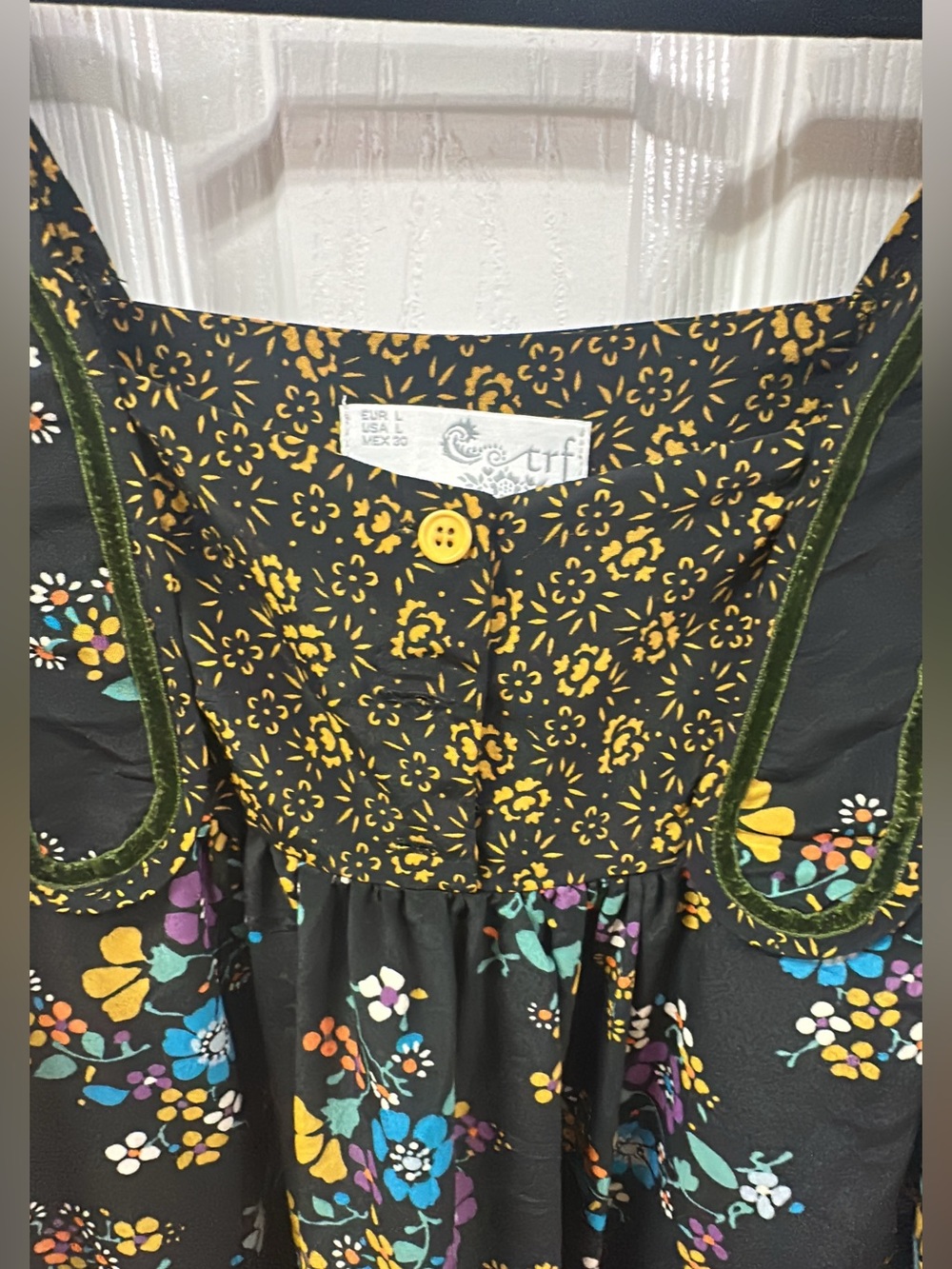 Zara/Trf Black Floral Boho Midi Dress with Bright Bouquet Print. (Mix31) - Picture 2 of 5
